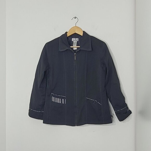 Conviction Black Grey Cotton Blend Lightweight Full Zip Up Casual Jacket Medium - Picture 3 of 16